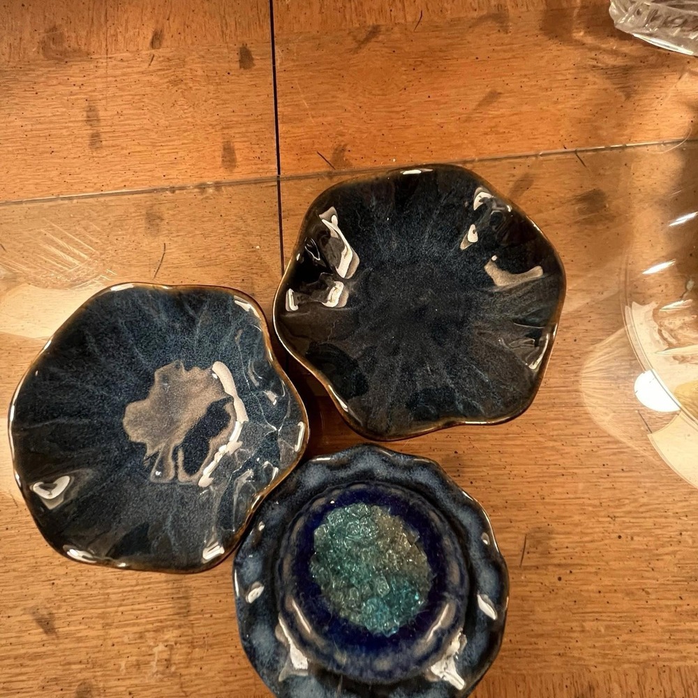 Blue Water Pottery 4 Cobalt Blue Glaze One Aqua Crystalline Made In USA READ